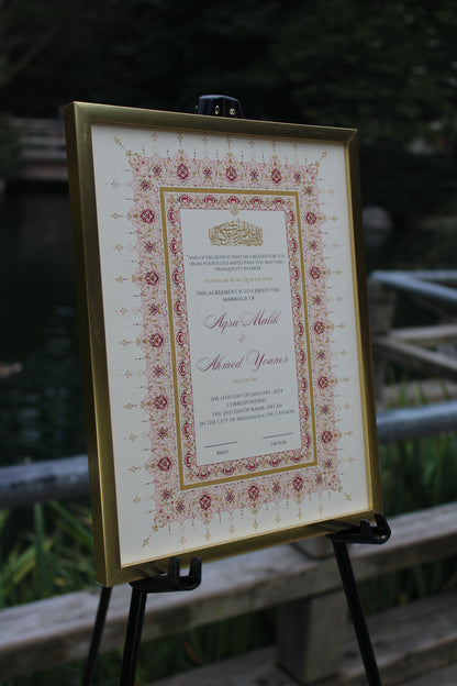 8.5x11” sized Nikah Certificate Rouge Gold colored. 