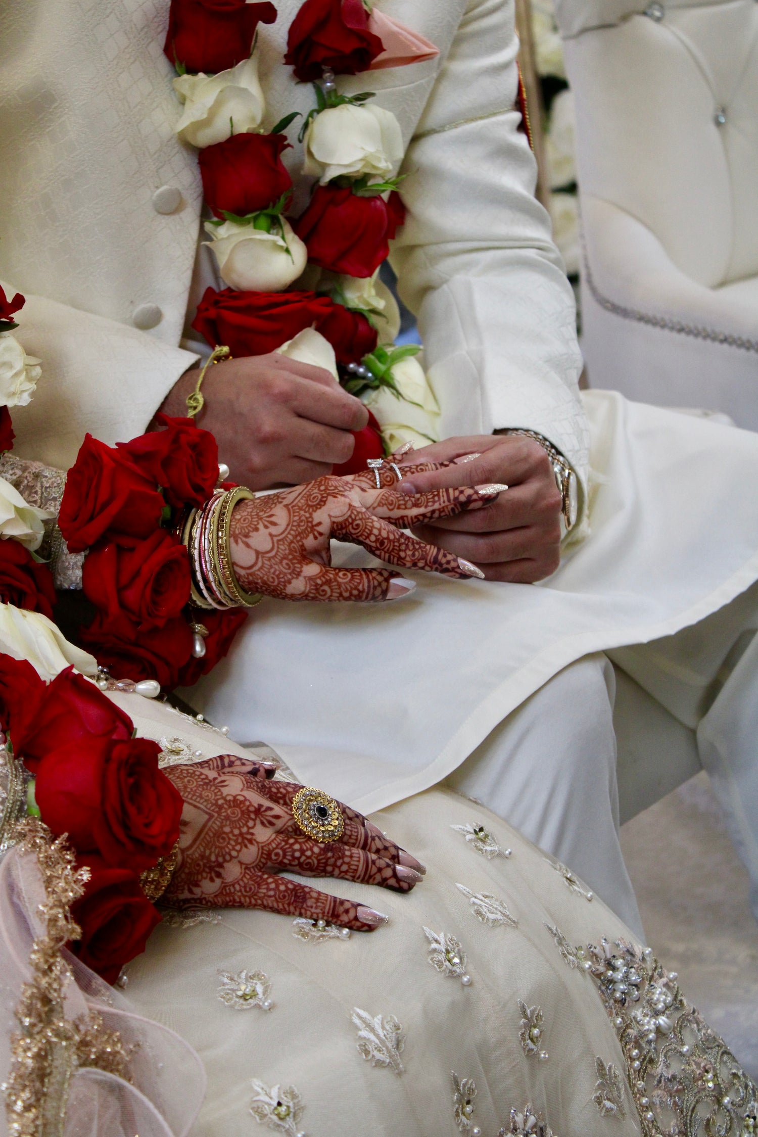 A Muslim couple during a ring ceremony. 